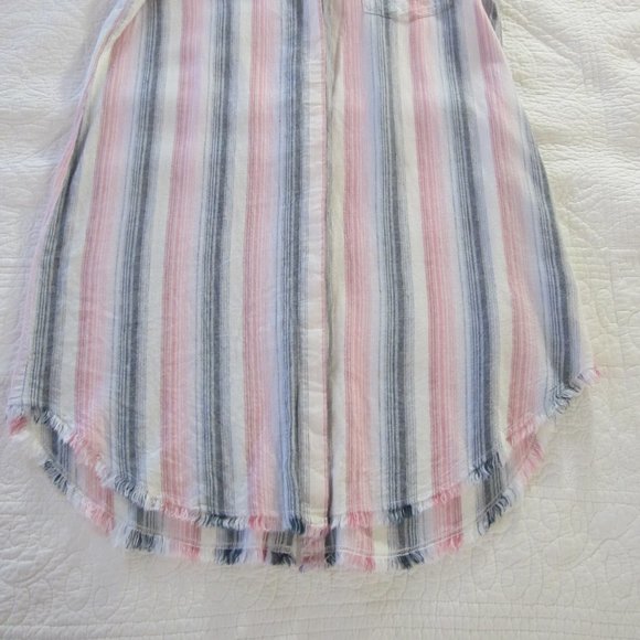Cloth & Stone Dress M Stripe Button Down Raw Edge Hem - Picture 3 of 11